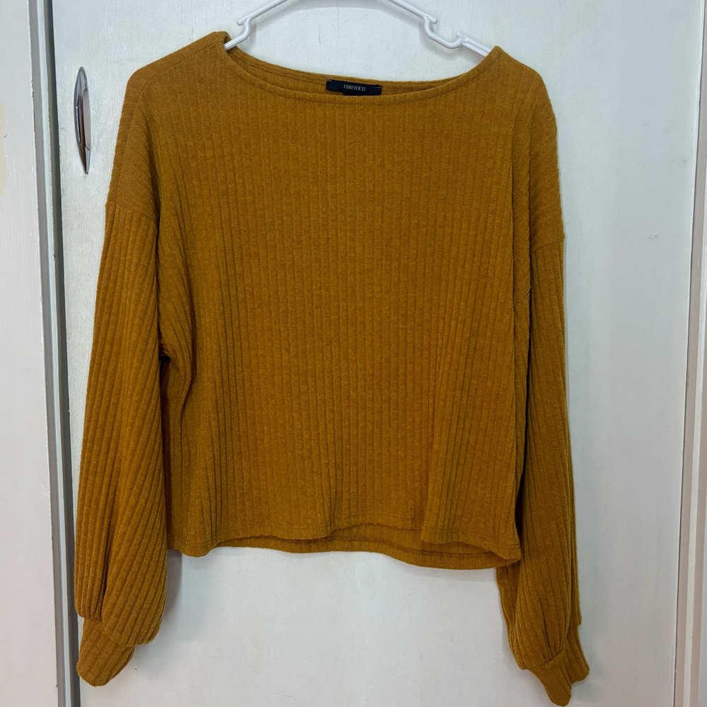Forever 21 Mustard Ribbed Long Sleeve